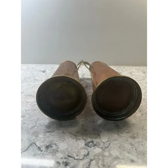 2 Gebrüder Bing Nuremberg Vases Circa 1900-10 Brass Copper Geometric JL